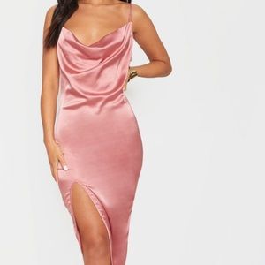 NWT Pretty Little Thing Rose Strappy Satin Cow Midi Dress